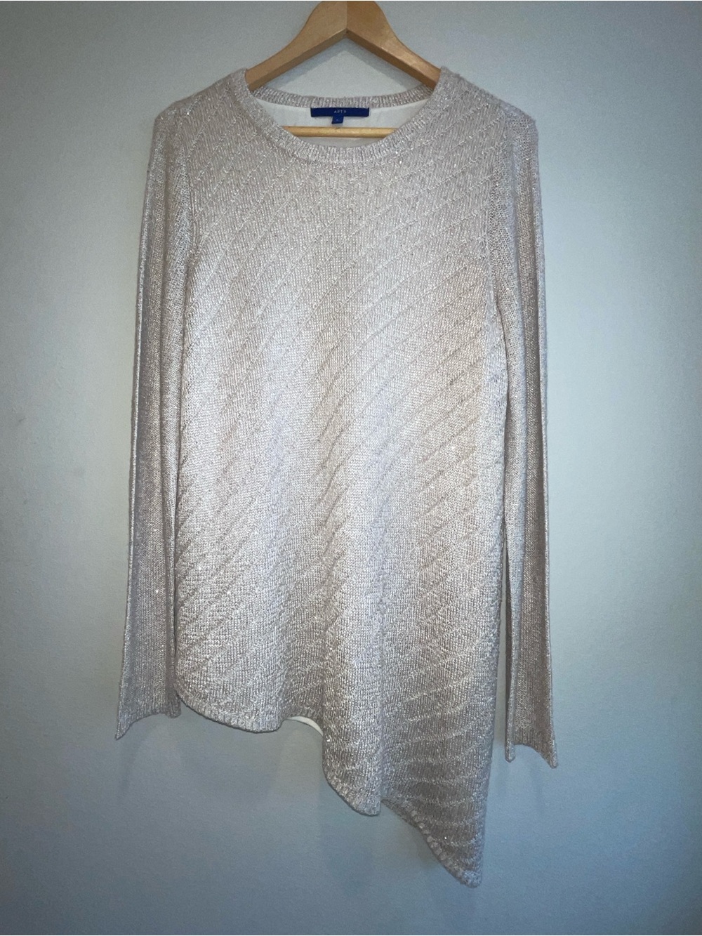 Apt. 9 Silver Shimmer Sequin Mock Layer Asymmetric Tunic Sweater cocktail Large